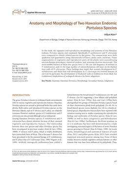 Anatomy and Morphology of Two Hawaiian Endemic Portulaca Species