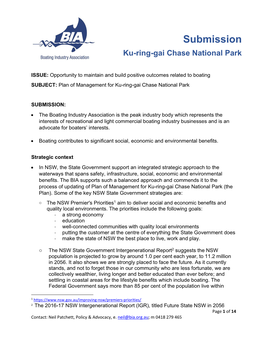 Submission Ku-Ring-Gai Chase National Park