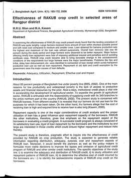 Effectiveness of RAKUB Crop Credit in Selected Areas of Rangpur District