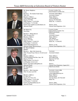 Texas A&M University at Galveston Board of Visitors Roster