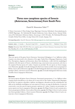 Three New Caespitose Species of Senecio (Asteraceae, Senecioneae) from South Peru