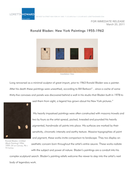 Ronald Bladen: New York Paintings 1955-1962