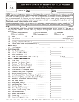 Good Faith Estimate of Seller's Net Sales Proceeds
