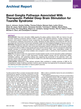 Basal Ganglia Pathways Associated with Therapeutic Pallidal Deep Brain Stimulation for Tourette Syndrome