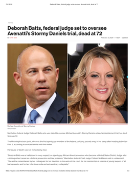 Deborah Batts, Federal Judge Set to Oversee Avenatti's Stormy Daniels