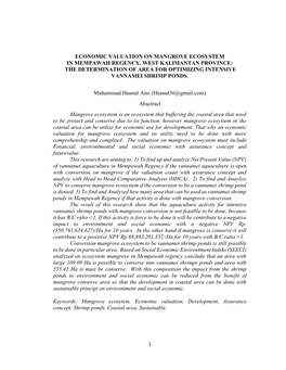 Economic Valuation on Mangrove Ecosystem in Mempawah Regency, West Kalimantan Province: the Determination of Area for Optimizing Intensive Vannamei Shrimp Ponds