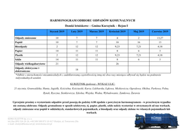 HARMONOGRAM ODBIORU ODPADÓW KOMUNALNYCH Domki Letniskowe – Gmina Kurzętnik – Rejon I