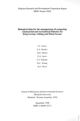 Biological Data for the Management of Competing Commercial and Recreational Fisheries for King George Whiting and Black Bream