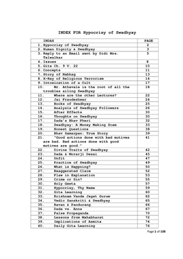 INDEX for Hypocrisy of Swadhyay