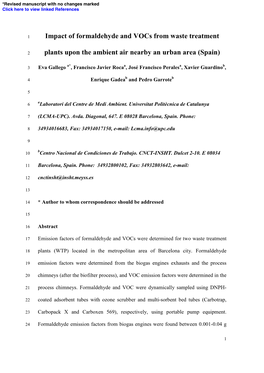Impact of Formaldehyde and Vocs from Waste Treatment Plants Upon the Ambient Air Nearby an Urban Area