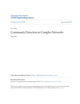 Community Detection in Complex Networks Yaojia Zhu