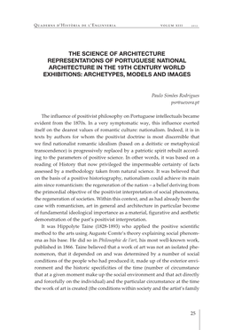 The Science of Architecture Representations of Portuguese National Architecture in the 19Th Century World Exhibitions: Archetypes, Models and Images