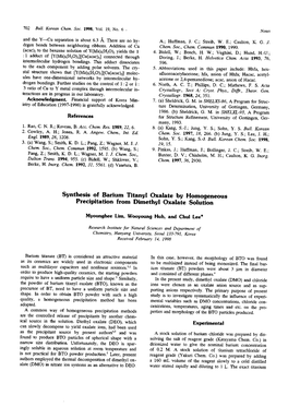 Synthesis of Barium Titanyl Oxalate by Homogeneous Precipitation from Dimethyl Oxalate Solution