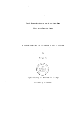 Vocal Communication of the Brown Hawk Owl Ninox Scutulata in Japan