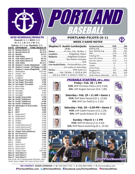 @Uppilotbaseball “Home” Games in Bold; *WCC Game; All Times Pacific