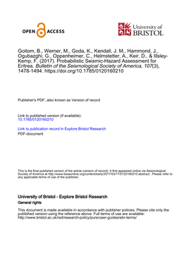 Probabilistic Seismic‐Hazard Assessment for Eritrea