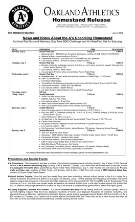 07-02-2012 Athletics Homestand Release for July
