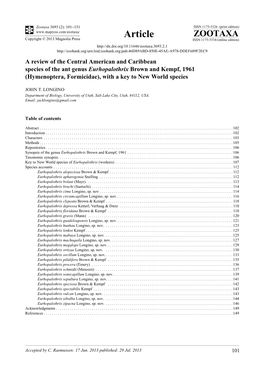 A Review of the Central American and Caribbean Species of the Ant Genus Eurhopalothrix Brown and Kempf, 1961 (Hymenoptera, Formi