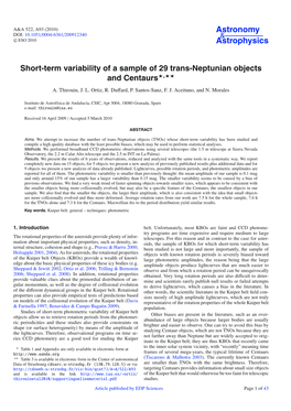 Short-Term Variability of a Sample of 29 Trans-Neptunian Objects and Centaurs�,