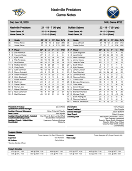 Nashville Predators Game Notes