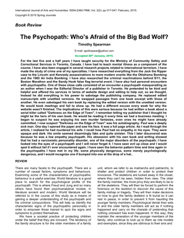 The Psychopath: Who’S Afraid of the Big Bad Wolf?