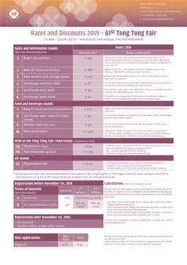 Rates and Discounts 2019 – 61St Tong Tong Fair 23 May - 2 June 2019 – Malieveld, the Hague, the Netherlands