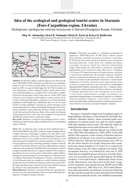 Fore-Carpathian Region, Ukraine) Ekologiczne I Geologiczne Centrum Turystyczne W Staruni (Przedgórze Karpat, Ukraina)