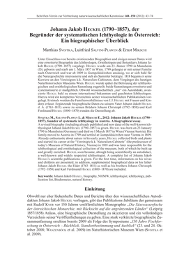 Johann Jakob Heckel (1790–1857), Der Begründer Der Systematischen Ichthyologie in Österreich: Ein Biographischer Überblick
