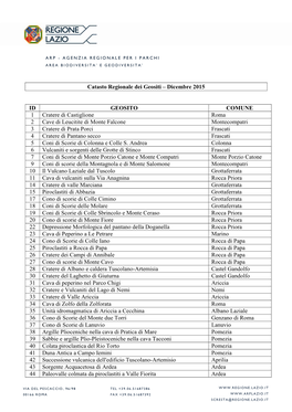 Catasto Regionale Dei Geositi – Dicembre 2015