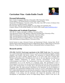 Curriculum Vitae - Guido Emilio Tonelli