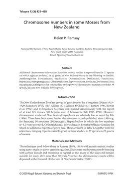 Chromosome Numbers in Some Mosses from New Zealand