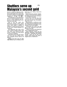 Shuttlers Serve up Malaysia's Second Gold (The Star 15/09/1998)