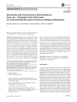 Barrmaelia and Entosordaria in Barrmaeliaceae (Fam