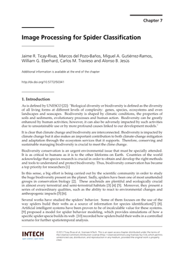 Image Processing for Spider Classification