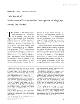 “My Sun-God” Reflections of Mesopotamian Conceptions of Kingship Among the Hittites*