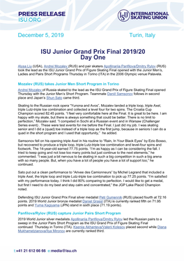 ISU Junior Grand Prix Final 2019/20 Day One