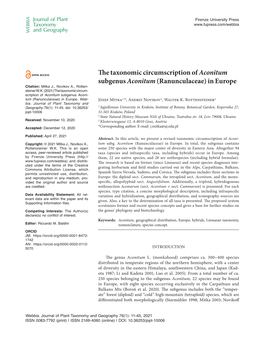 The Taxonomic Circumscription of Aconitum Subgenus Aconitum (Ranunculaceae) in Europe Citation: Mitka J., Novikov A., Rotten- Steiner W.K