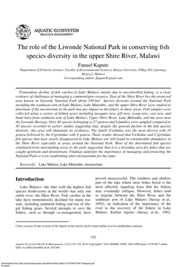 The Role of the Liwonde National Park in Conserving Fish Species Diversity