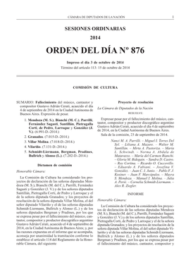 Orden Del Día Nº 876