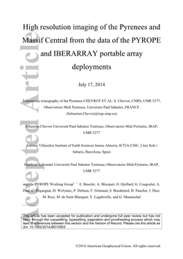 High Resolution Imaging of the Pyrenees and Massif Central from the Data of the PYROPE and IBERARRAY Portable Array