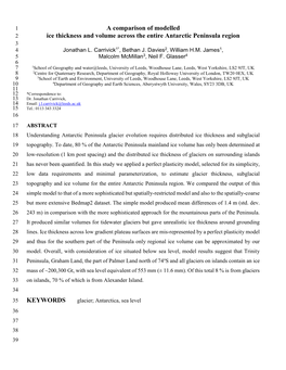 Ice Thickness and Volume Across the Entire Antarctic Peninsula Region 3 4 Jonathan L