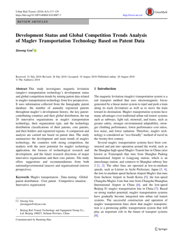 Development Status and Global Competition Trends Analysis of Maglev Transportation Technology Based on Patent Data