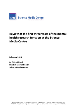 Report of First Three Years of Mental Health Research Function at The