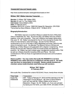 Bill Walker Oral History Audio Recording on the Silicon Forest And