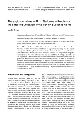 The Angiosperm Taxa of R. H. Beddome with Notes on the Dates of Publication of Two Serially Published Works