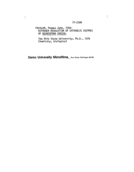 Nitrogen Regulation of Catabolic Enzymes of Neurospora Crassa