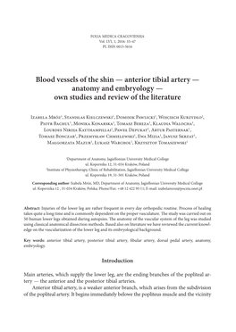 Blood Vessels of the Shin — Anterior Tibial Artery — Anatomy and Embryology — Own Studies and Review of the Literature