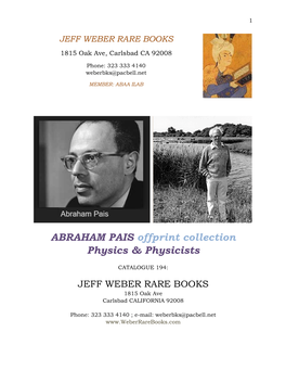 ABRAHAM PAIS Offprint Collection Physics & Physicists