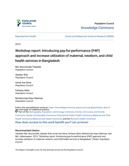 Approach and Increase Utilization of Maternal, Newborn, and Child Health Services in Bangladesh