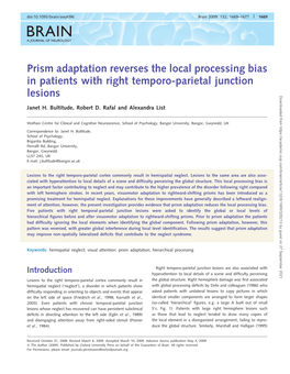 Prism Adaptation Reverses the Local Processing Bias in Patients With